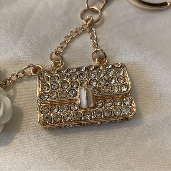 Rhinestone Purse Rose and Pearls Keychain Handbag Charms - Picture 2 of 4